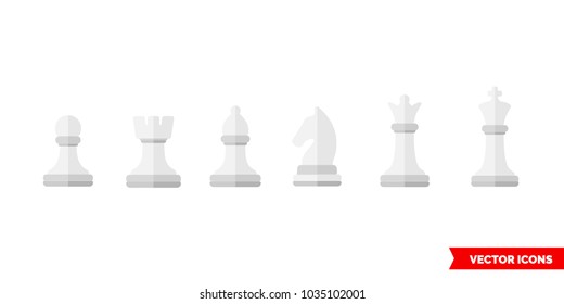 Set of a chess symbols icon of 3 types: color, black and white, outline. Isolated vector sign symbol.