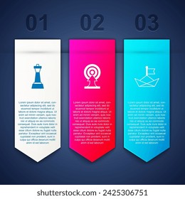 Set Chess, Target with arrow and Folded paper boat. Business infographic template. Vector