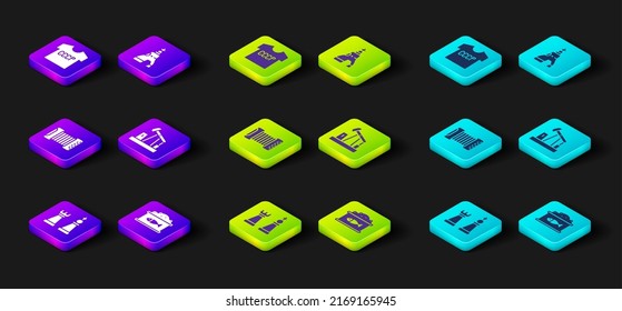 Set Chess, Tin can with caviar, Accordion, Oil pump pump jack, The Tsar bell and USSR t-shirt icon. Vector