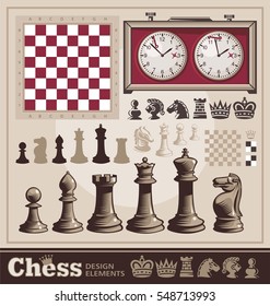 Set of chess vector design elements and graphic resources for one of most popular board games. Set of chess figures and chess tables.