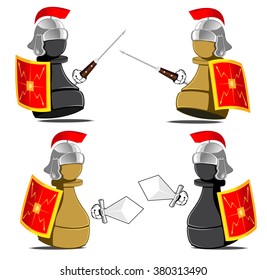 set of the chessmen represented in the kind of the Roman legionaries. abstract vector illustration