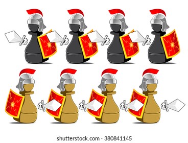 set of the chessmen represented in the kind of the Roman legionaries. abstract vector illustration 