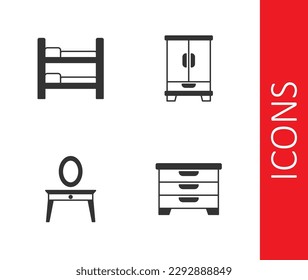 Set Chest of drawers, Bunk bed, Dressing table and Wardrobe icon. Vector