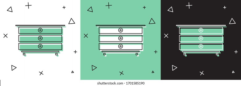 Set Chest of drawers icon isolated on white and green, black background.  Vector Illustration