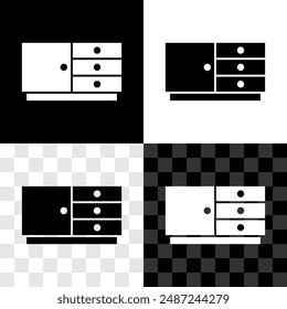 Set Chest of drawers icon isolated on black and white, transparent background.  Vector