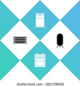 Set Chest of drawers, Oven, Big bed and full length mirror icon. Vector.
