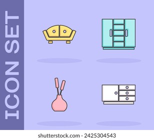 Set Chest of drawers, Sofa, Vase and Wardrobe icon. Vector