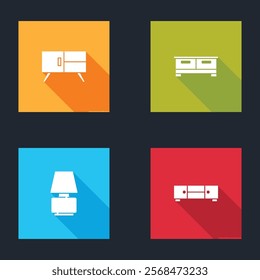 Set Chest of drawers, , Table lamp and  icon. Vector