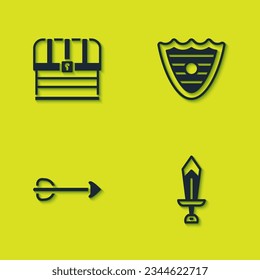 Set Chest, Sword for game, Arrow and Shield icon. Vector