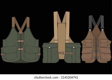 Set of chest vest bag coloring vector, chest vest bag in a sketch style, vector Illustration.
