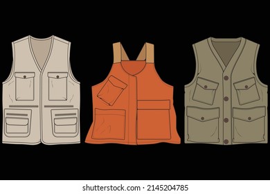 Conjunto de vectores de coloración de bolsas de chalecos de pecho, bolsa de chalecos de pecho en un estilo de boceto, vectorial Ilustración.
