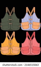 Set of chest vest bag coloring vector, chest vest bag in a sketch style, vector Illustration.
