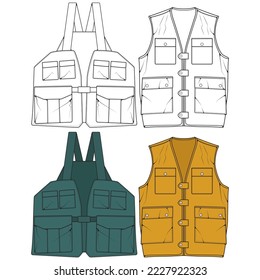 Set of chest vest bag coloring vector, chest vest bag in a sketch style, vector Illustration.
