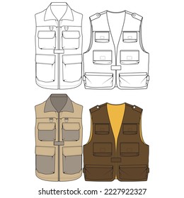 Set of chest vest bag coloring vector, chest vest bag in a sketch style, vector Illustration.
