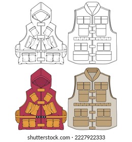 Set of chest vest bag coloring vector, chest vest bag in a sketch style, vector Illustration.
