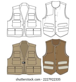 Set of chest vest bag coloring vector, chest vest bag in a sketch style, vector Illustration.
