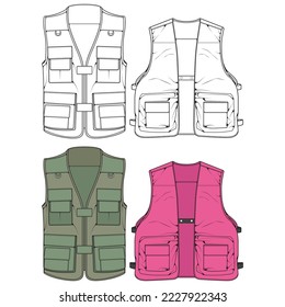 Set of chest vest bag coloring vector, chest vest bag in a sketch style, vector Illustration.
