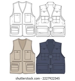 Set of chest vest bag coloring vector, chest vest bag in a sketch style, vector Illustration.
