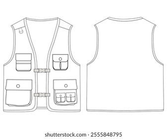 Set of chest vest bag coloring vector illustration front and back view 