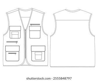 Set of chest vest bag coloring vector illustration front and back view 