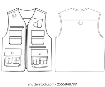 Set of chest vest bag coloring vector illustration front and back view 