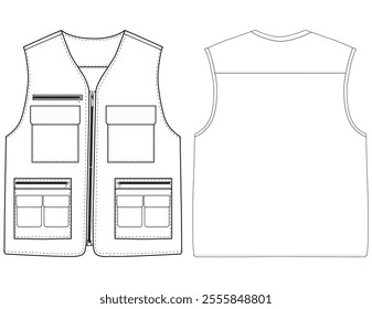 Set of chest vest bag coloring vector illustration front and back view 