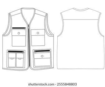 Set of chest vest bag coloring vector illustration front and back view 