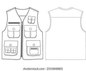 Set of chest vest bag coloring vector illustration front and back view 