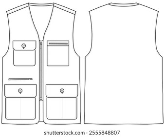 Set of chest vest bag coloring vector illustration front and back view 