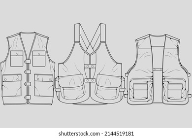 Set of chest vest bag outline drawing vector, chest vest bag in a sketch style, trainers template outline, vector Illustration.
