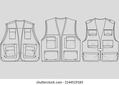 Set of chest vest bag outline drawing vector, chest vest bag in a sketch style, trainers template outline, vector Illustration.
