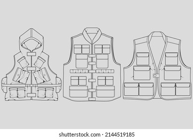 Set of chest vest bag outline drawing vector, chest vest bag in a sketch style, trainers template outline, vector Illustration.
