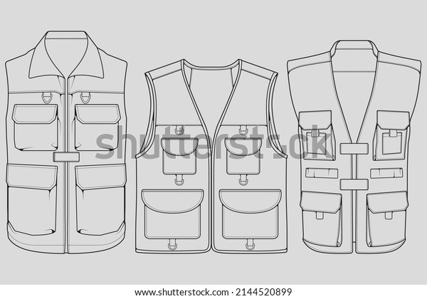 set of chest vest bag outline drawing\
vector, chest vest bag in a sketch style, trainers template\
outline, vector\
Illustration.\
