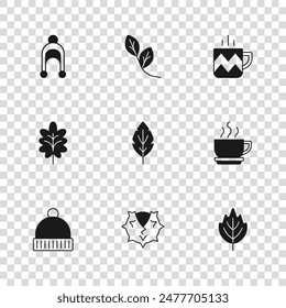 Set Chestnut, Coffee cup, Leaf, Cup tea, Winter hat,  and  icon. Vector