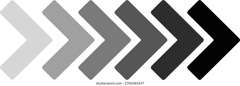 Conjunto de flechas de Chevron que se mueven a la derecha con Vector degradado de tono gris 