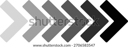 Set of Chevron Arrows Moving Right with Gray Tone Gradient Vector 