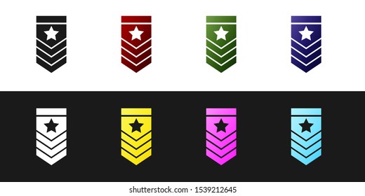 Set Chevron icon isolated on black and white background. Military badge sign.  Vector Illustration