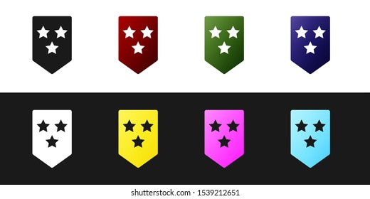 Set Chevron icon isolated on black and white background. Military badge sign.  Vector Illustration