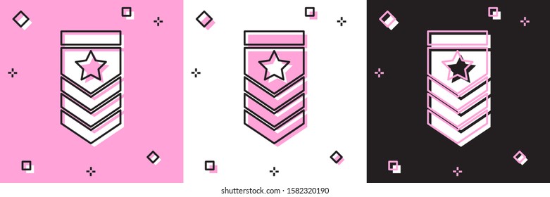 Set Chevron icon isolated on pink and white, black background. Military badge sign.  Vector Illustration