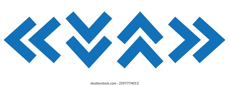 Set of chevron icons. Arrows symbols set. Chevron symbols. Blend effect. Right, left up and down direction pointer chevron arrows. Vector illustration isolated