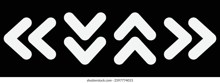 Set of chevron icons. Arrows symbols set. Chevron symbols. Blend effect. Right, left up and down direction pointer chevron arrows. Vector illustration isolated