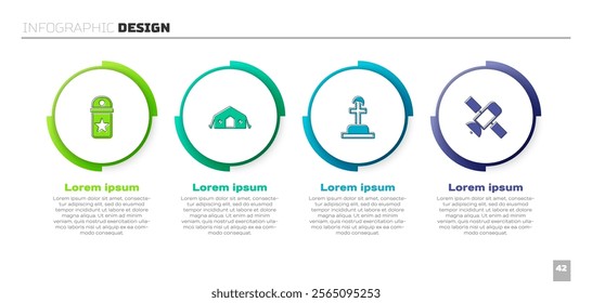 Set Chevron, Military medical tent, Soldier grave and Satellite. Business infographic template. Vector