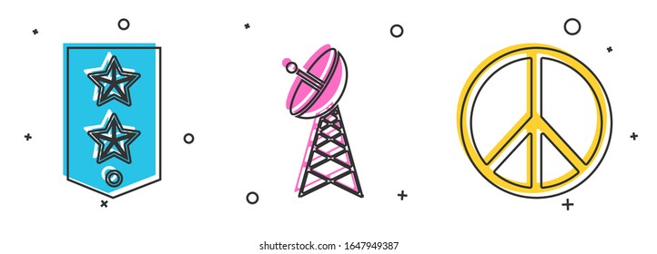 Set Chevron , Radar  and Peace  icon. Vector