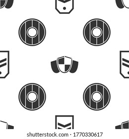 Set Chevron, Shield and Round wooden shield on seamless pattern. Vector