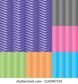Set of chevron vector seamless pattern. Tileable background with 3D effect.