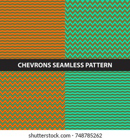 Set of chevron zigzag orange-green seamless pattern. Vector background.