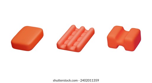 Set of chewing gum, 3d vector illustration isolated on white background, volume render. Collection of realistic objects, rendering isometric icons. Different shapes of sweet fruit bubble gums