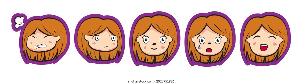 Set of chibi avatar emoticon in retro style