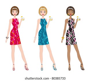 Set of chic women with different color clothing
