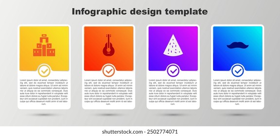 Set Chichen Itza in Mayan, Mexican guitar, Nachos and Mustache. Business infographic template. Vector
